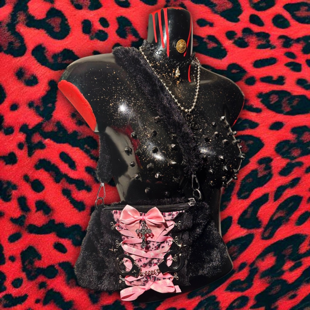 Black and Pink Faux Fur Crossbody Bag